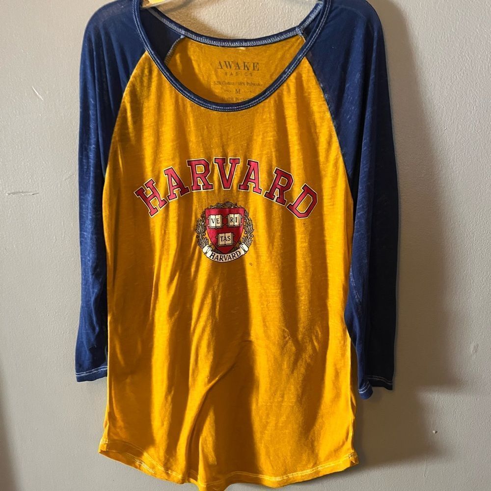 Awake Yellow and Navy Harvard Raglan Top